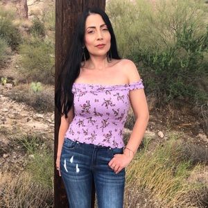 Lavender Floral Smocked Off Shoulder Top NWT